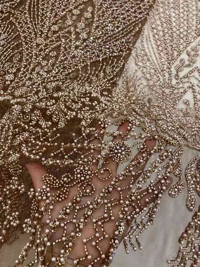 5 Yards Beaded Lace Fabric HL002