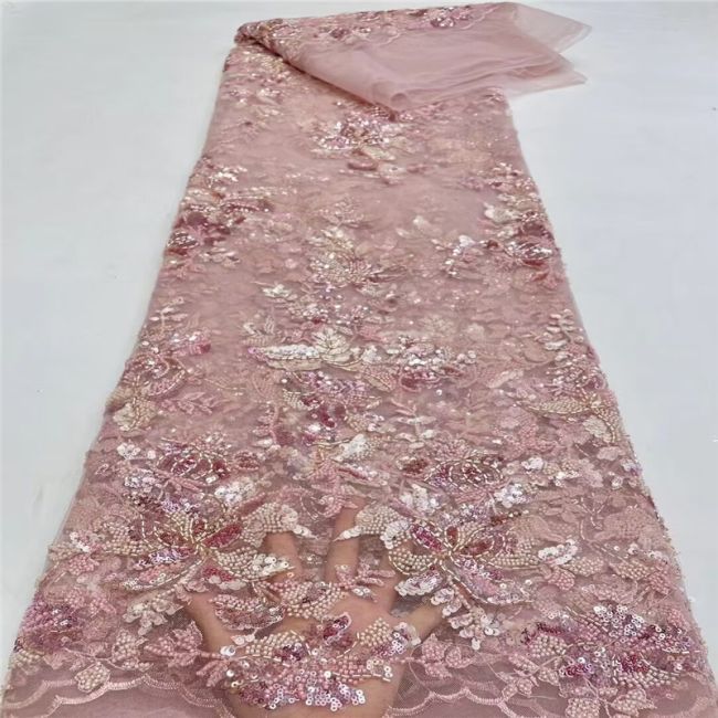 5 Yards Multi-Colored Beaded Lace Fabric XD001