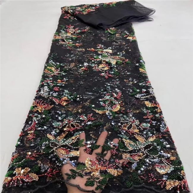 5 Yards Multi-Colored Beaded Lace Fabric XD001