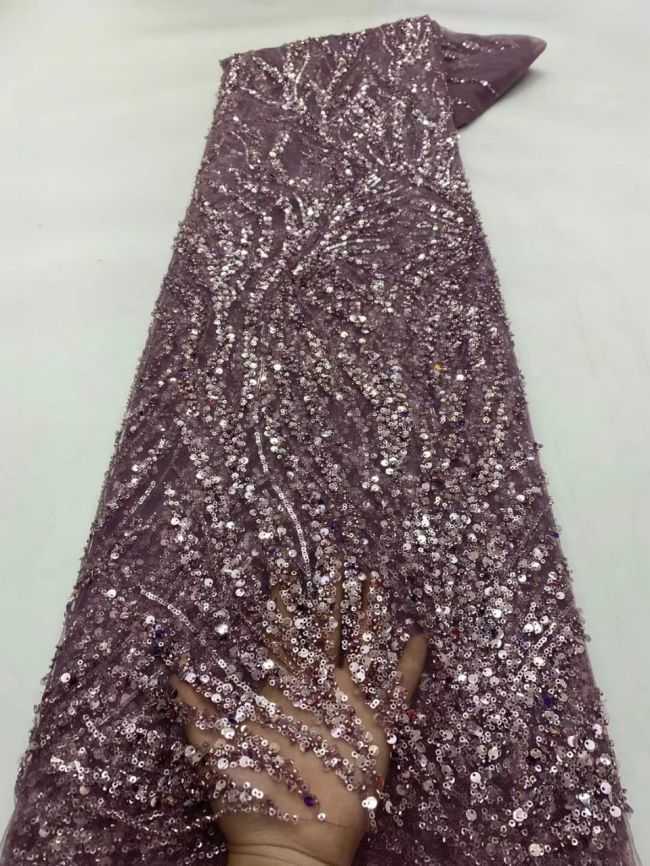 5 Yards Beaded Lace Fabric JX010