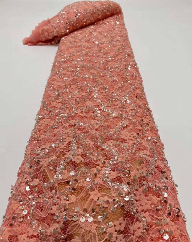 5 Yards Beaded Lace Fabric HL006