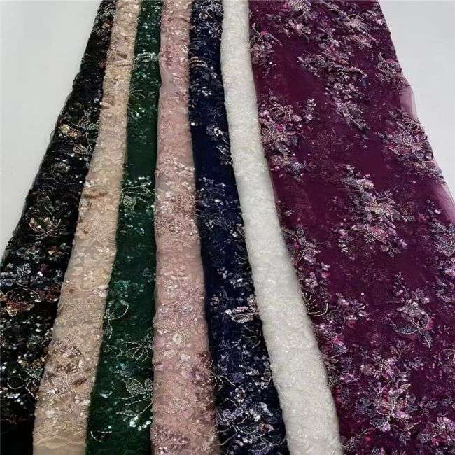5 Yards Multi-Colored Beaded Lace Fabric XD001