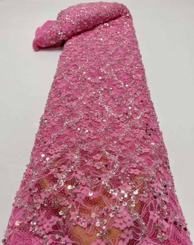 5 Yards Beaded Lace Fabric HL006
