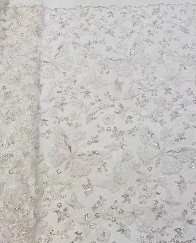 5 Yards Beaded Lace Fabric HL004