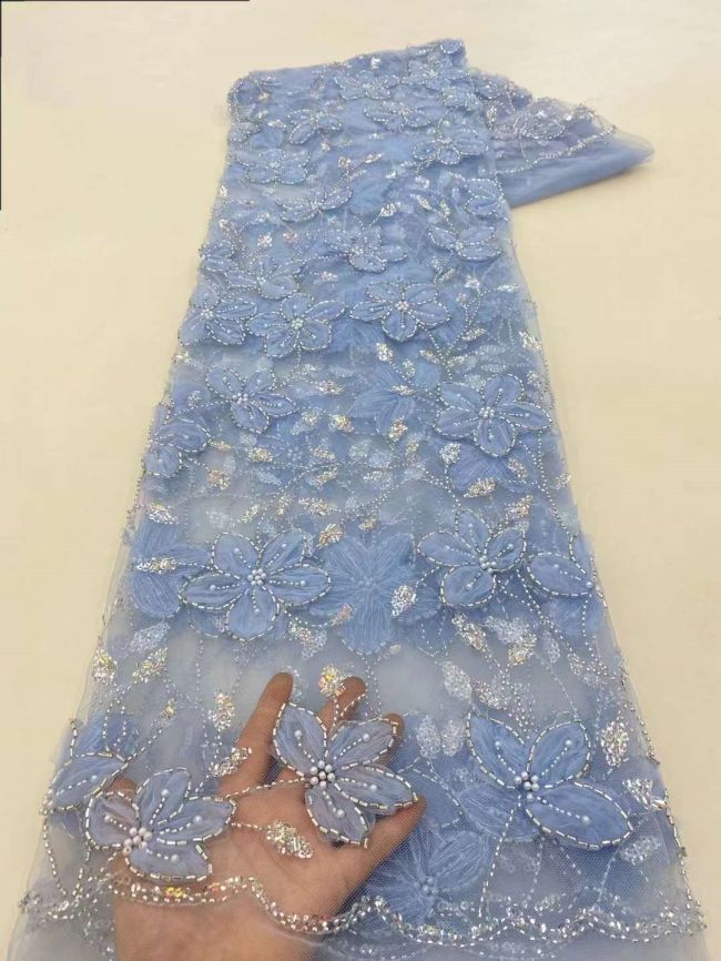5 Yards Beaded Lace Fabric HL005