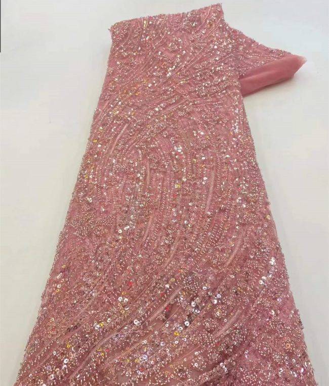 5 Yards Beaded Lace Fabric JX030