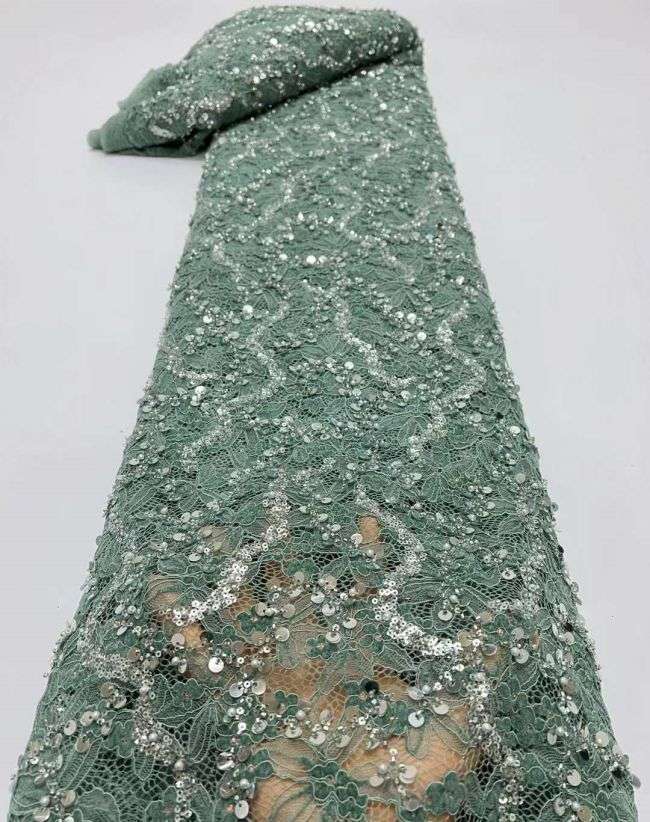 5 Yards Beaded Lace Fabric HL006