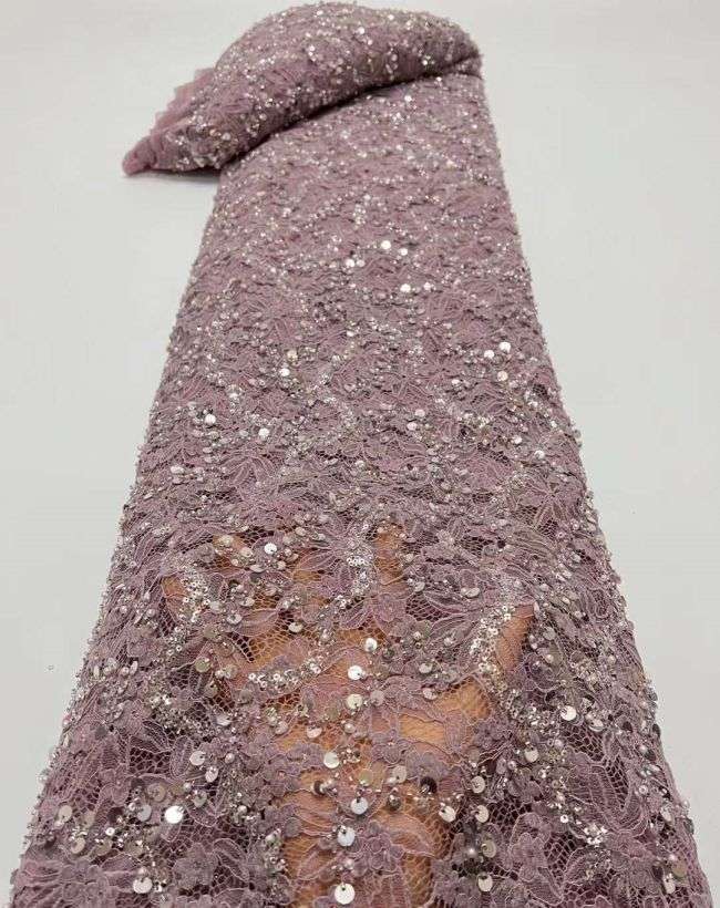 5 Yards Beaded Lace Fabric HL006