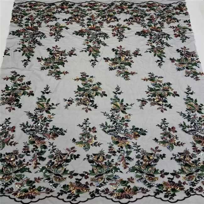 5 Yards Multi-Colored Beaded Lace Fabric XD001