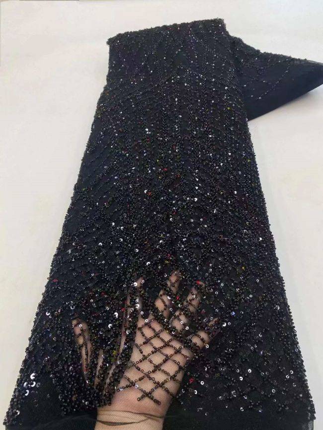 5 Yards Beaded Lace Fabric ZX015