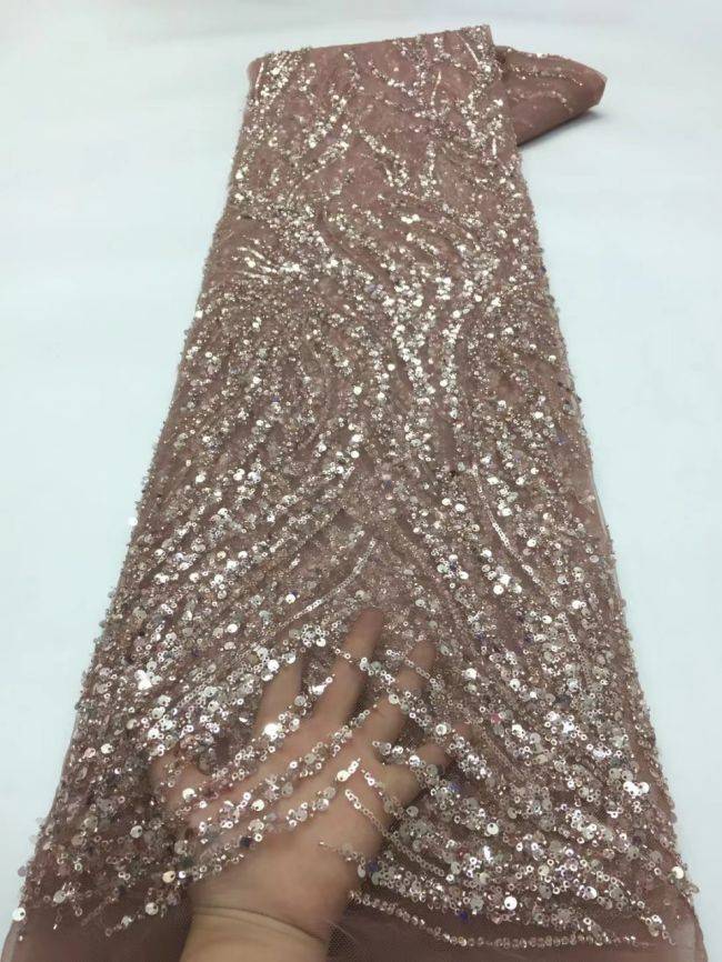 5 Yards Beaded Lace Fabric JX010