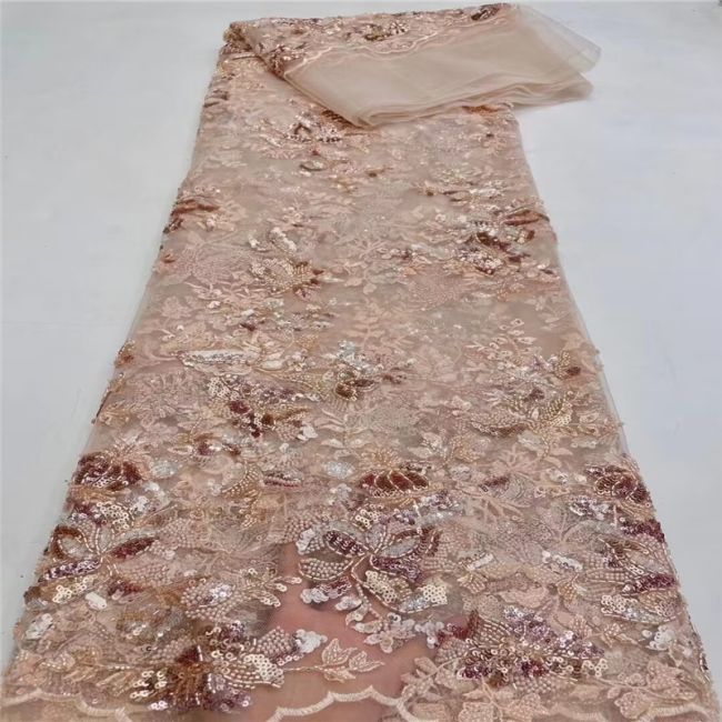 5 Yards Multi-Colored Beaded Lace Fabric XD001