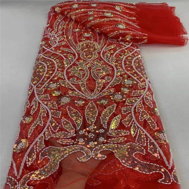 5 Yards Multi-Colored Beaded Lace Fabric JLT006