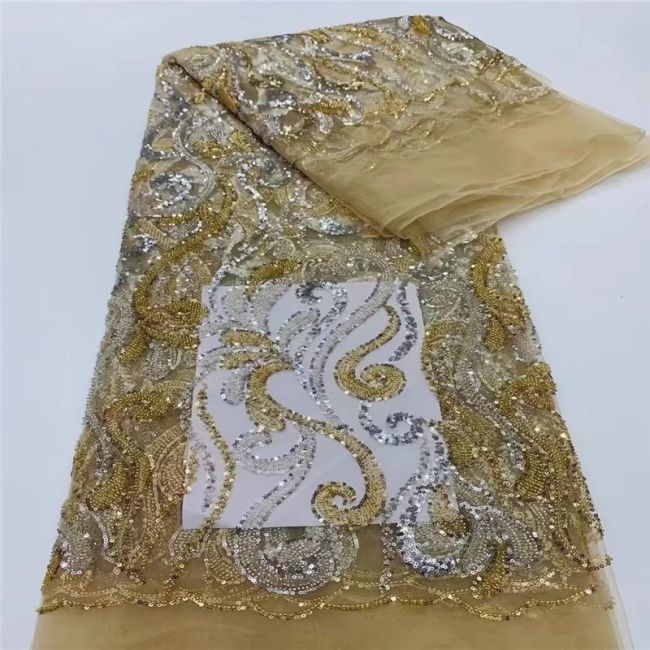 5 Yards Beaded Lace Fabric JLT005