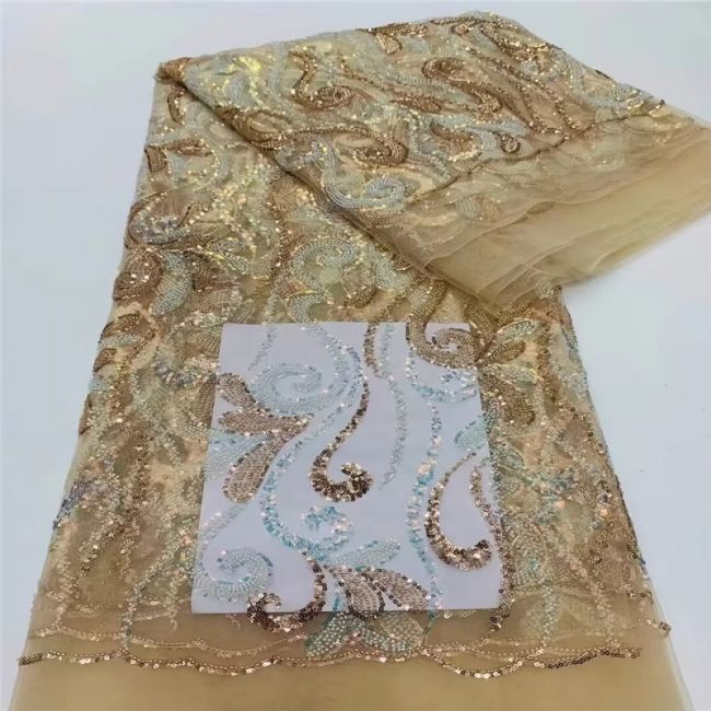 5 Yards Beaded Lace Fabric JLT005