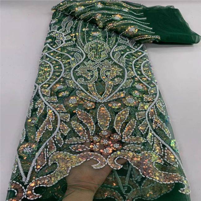 5 Yards Multi-Colored Beaded Lace Fabric JLT006