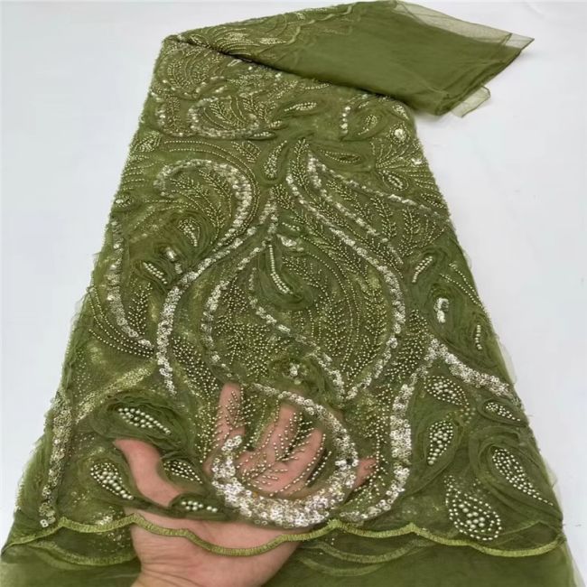 5 Yards Beaded Lace Fabric JLT003