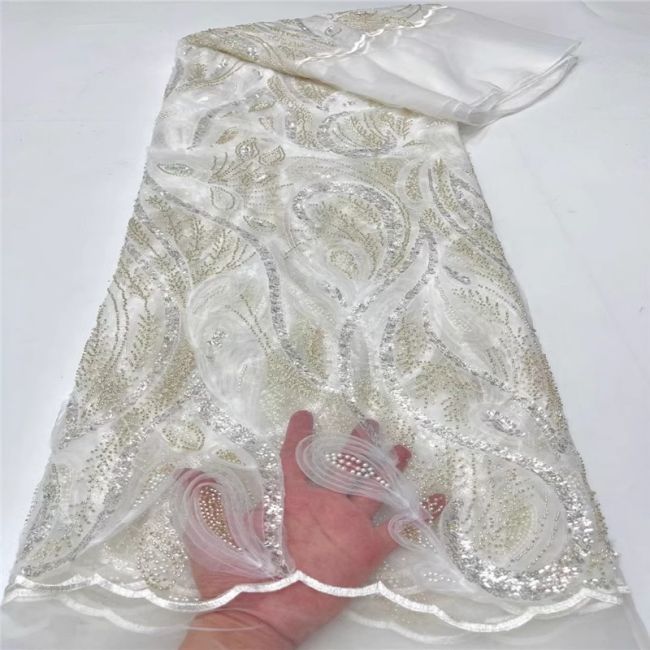 5 Yards Beaded Lace Fabric JLT003