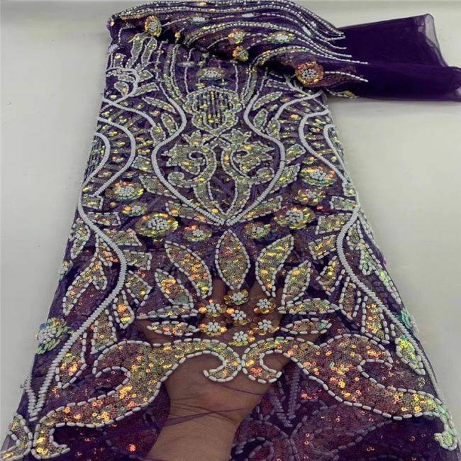 5 Yards Multi-Colored Beaded Lace Fabric JLT006