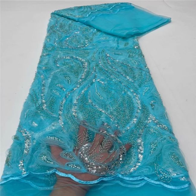 5 Yards Beaded Lace Fabric JLT003