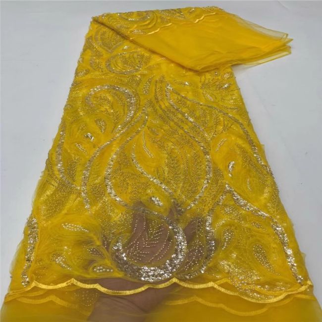 5 Yards Beaded Lace Fabric JLT003
