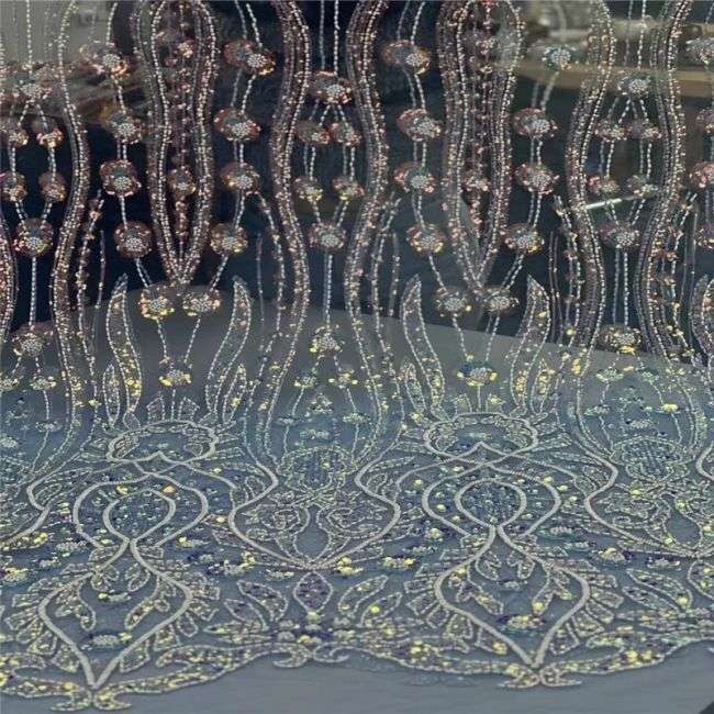 5 Yards Multi-Colored Beaded Lace Fabric JLT006