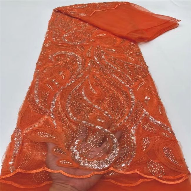 5 Yards Beaded Lace Fabric JLT003