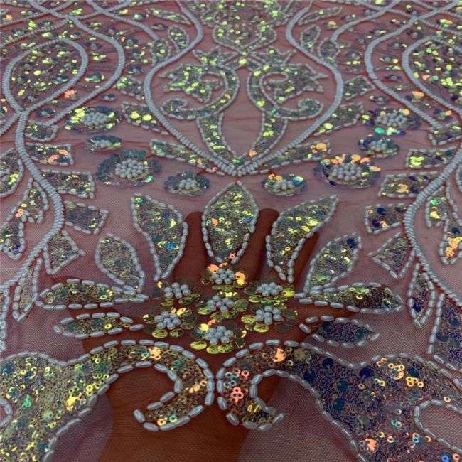 5 Yards Multi-Colored Beaded Lace Fabric JLT006