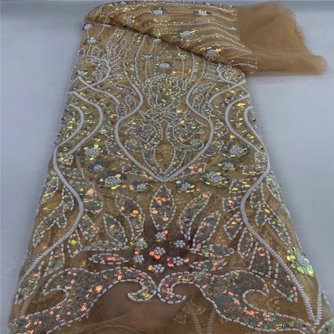 5 Yards Multi-Colored Beaded Lace Fabric JLT006