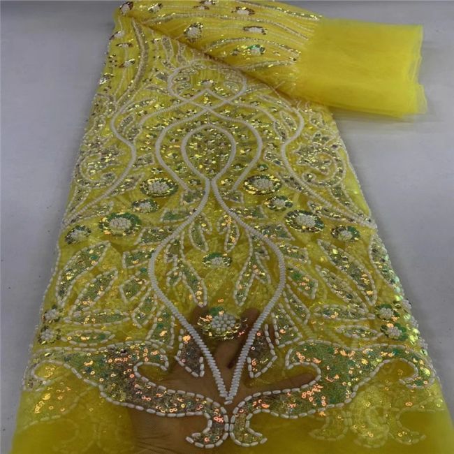 5 Yards Multi-Colored Beaded Lace Fabric JLT006