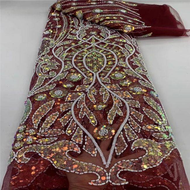 5 Yards Multi-Colored Beaded Lace Fabric JLT006