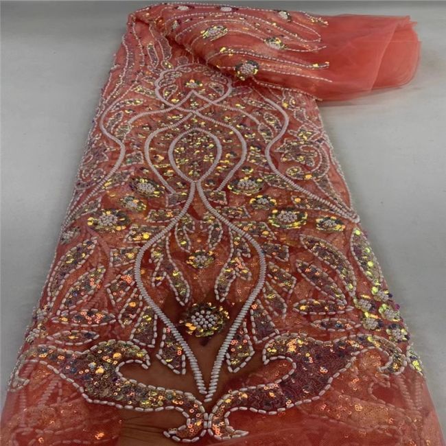 5 Yards Multi-Colored Beaded Lace Fabric JLT006