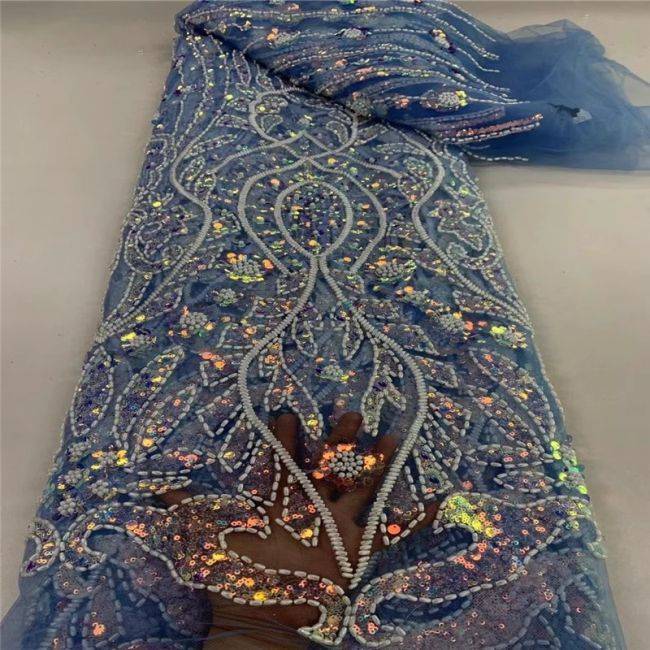 5 Yards Multi-Colored Beaded Lace Fabric JLT006