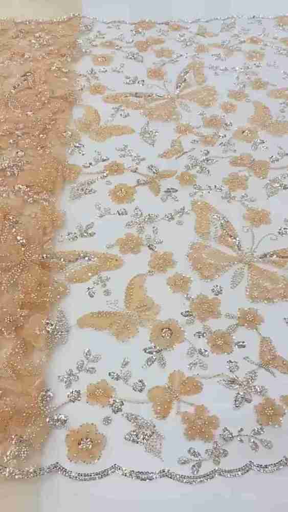 5 Yards 3D Floral Beaded Lace Fabric HL004