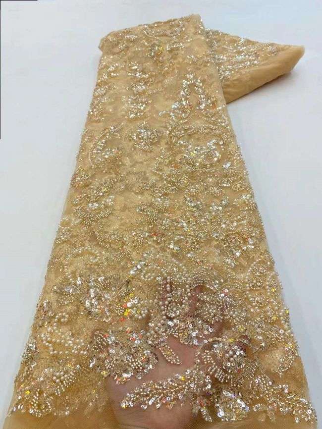 5 Yards Beaded Lace Fabric JJ086