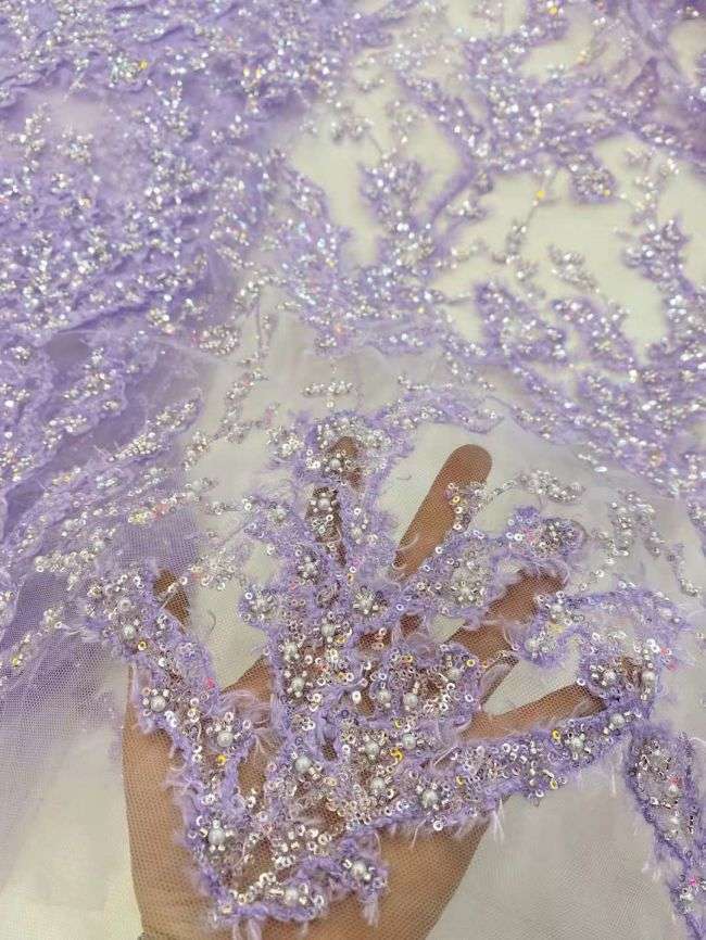 5 Yards Beaded Lace Fabric JJ089