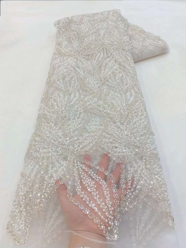 5 Yards Beaded Lace Fabric JJ088