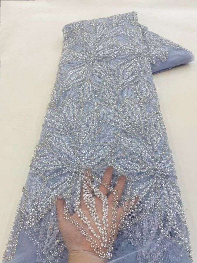 5 Yards Beaded Lace Fabric JJ088