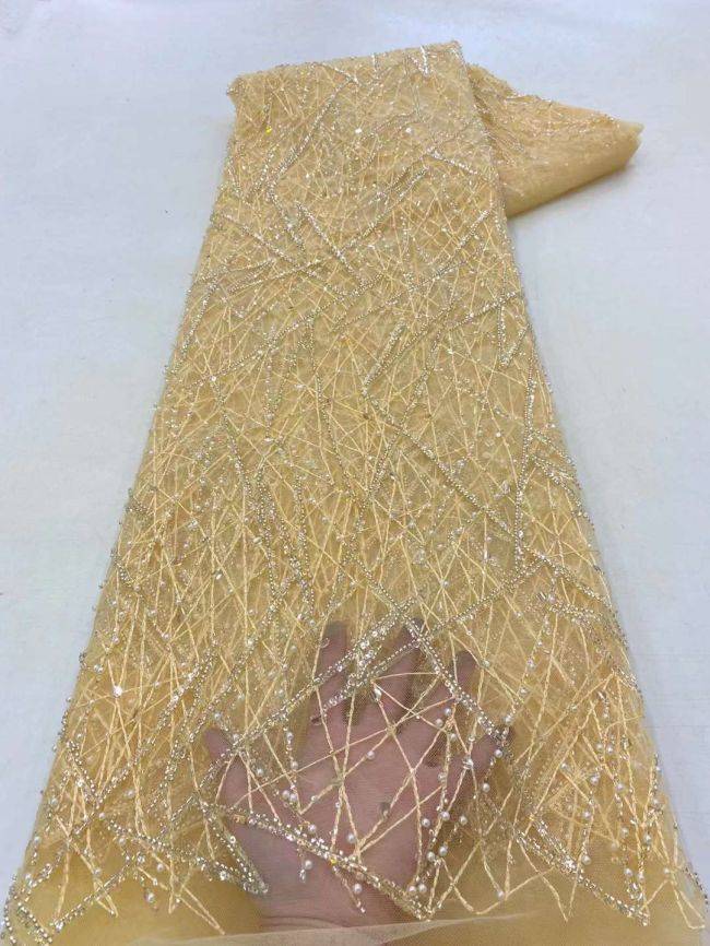 5 Yards Beaded Lace Fabric JJ084