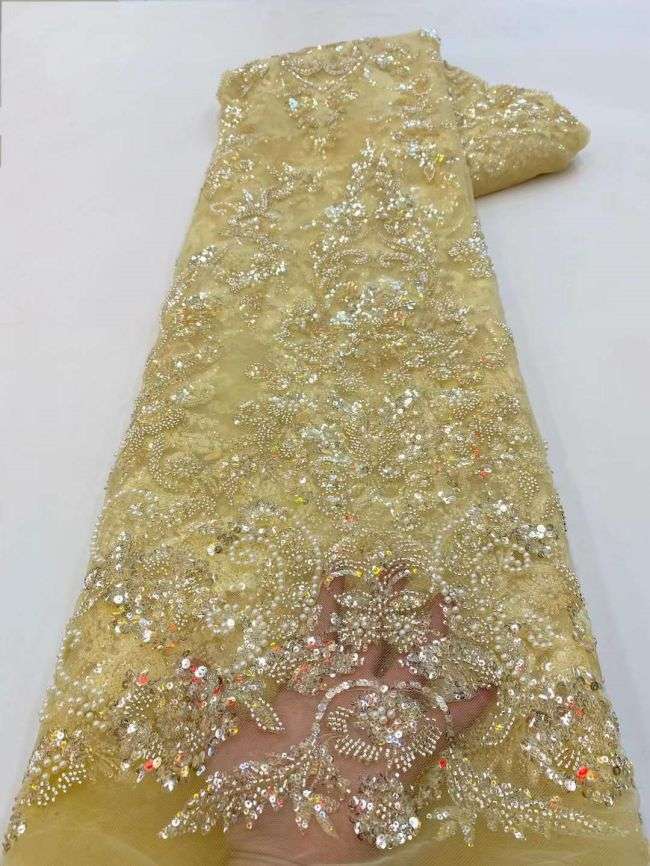 5 Yards Beaded Lace Fabric JJ086