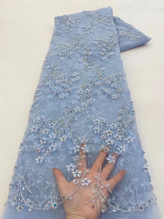 5 Yards Beaded Lace Fabric JJ080