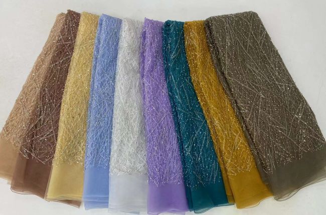 5 Yards Beaded Lace Fabric JJ084