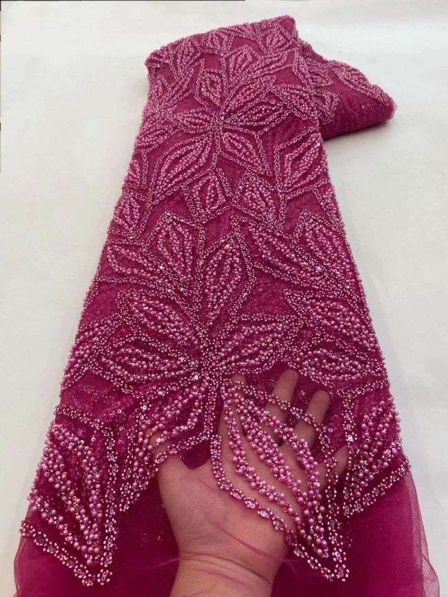5 Yards Beaded Lace Fabric JJ088