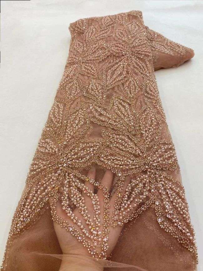5 Yards Beaded Lace Fabric JJ088