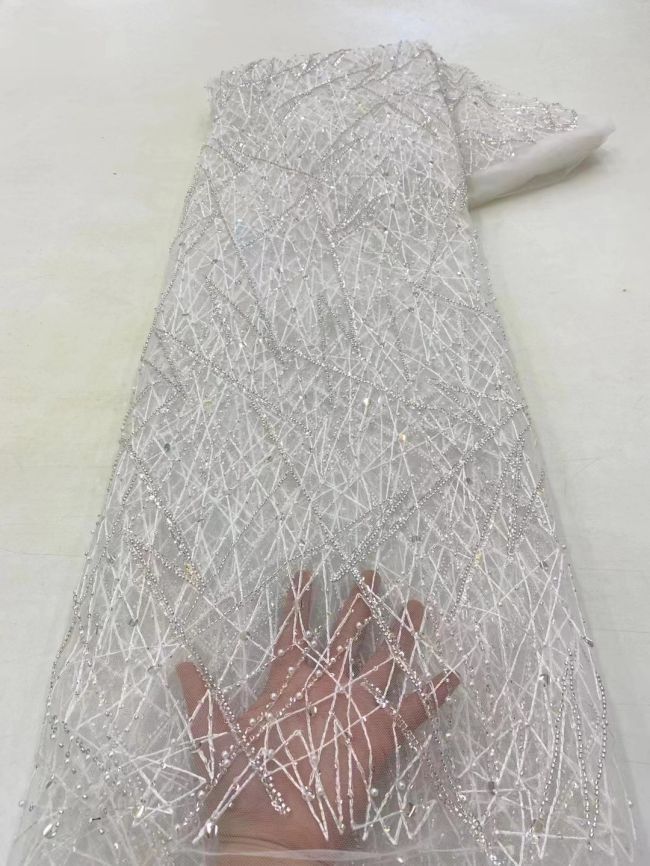5 Yards Beaded Lace Fabric