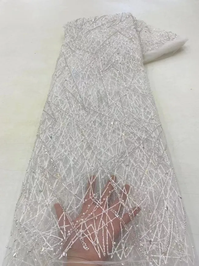 5 Yards Beaded Lace Fabric ITM JJ084,Lace Fabrics