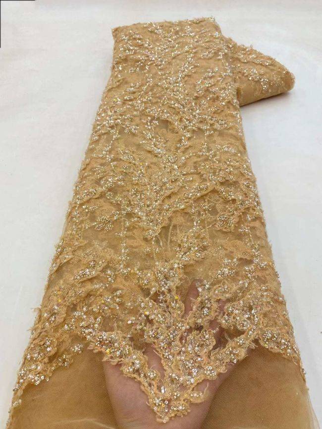 5 Yards Beaded Lace Fabric JJ089
