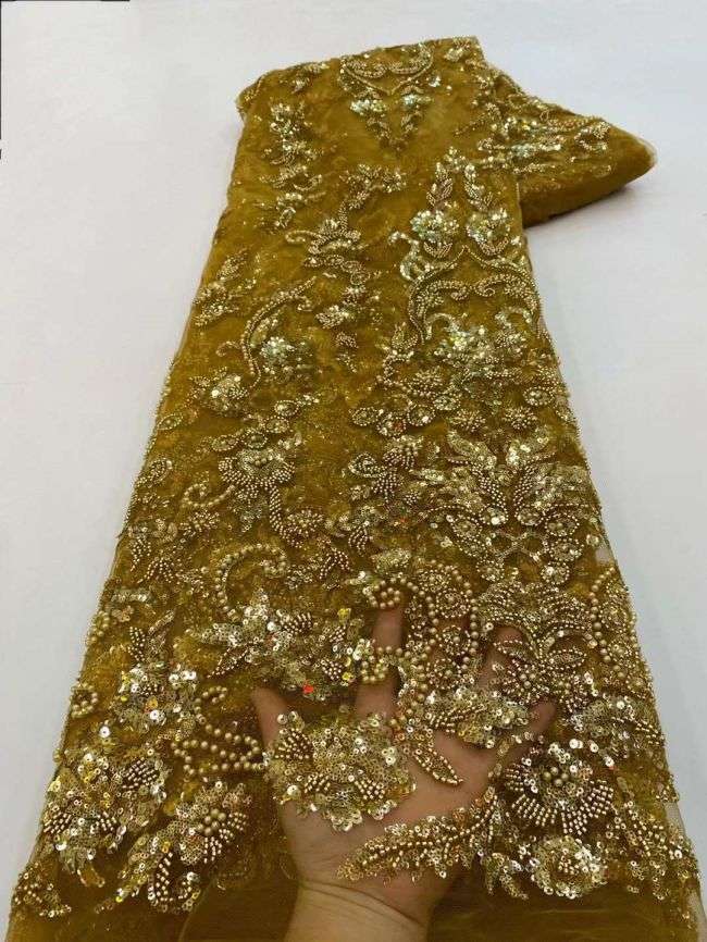 5 Yards Beaded Lace Fabric JJ086