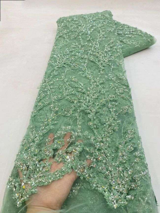 5 Yards Beaded Lace Fabric JJ089