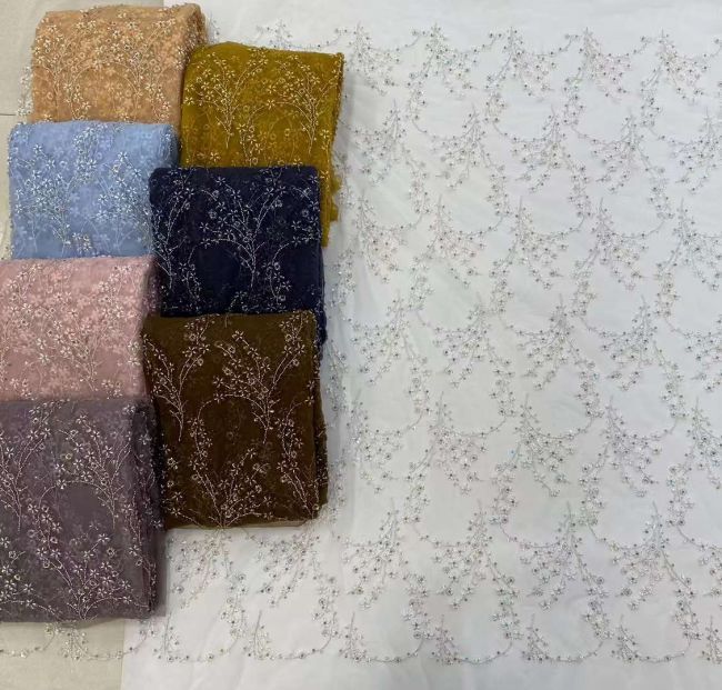 5 Yards Beaded Lace Fabric JJ080